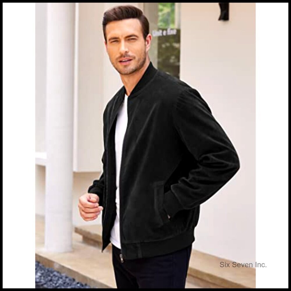 Vintage Lightweight Suede Bomber Jacket Casual Classic Retro Fit Men's Outerwear - Picture 3 of 7